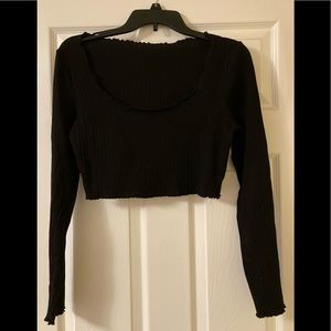 Black Ribbed Long Sleeve Crop Top
